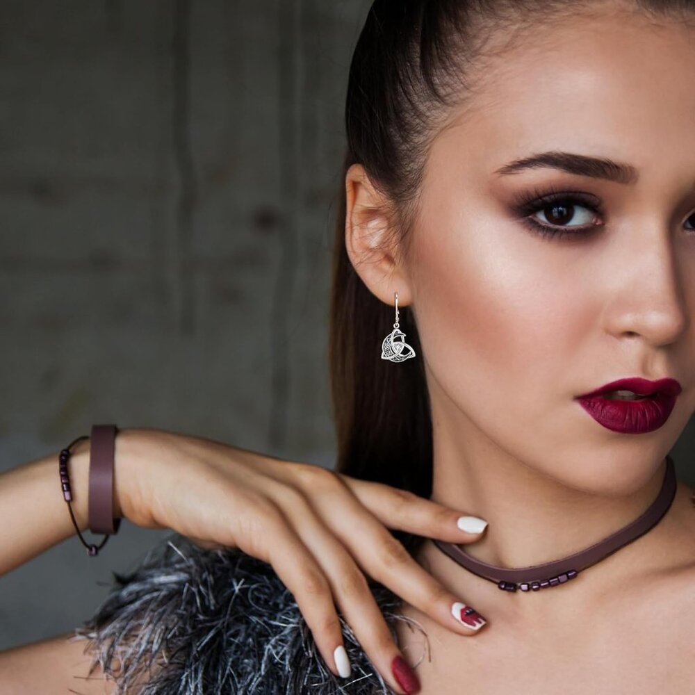 Trinity Celtic Moon Silver Dangle Earrings With C… - image 2